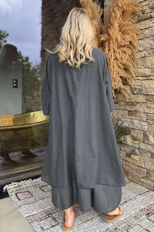 Made in Italy Purdy Pure Cotton Smock Dress Charcoal
